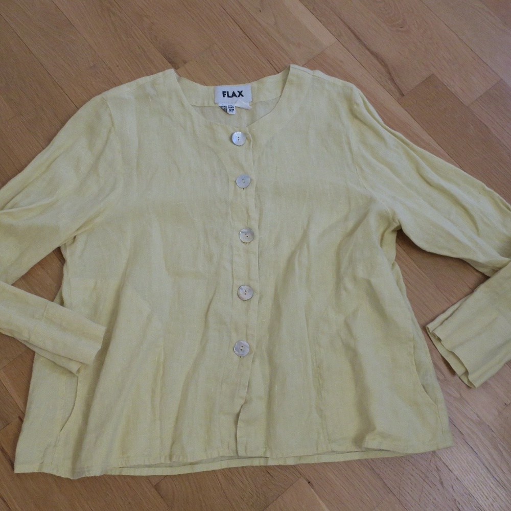 Flax Yellow Shirt Layering M Jacket 100% Linen